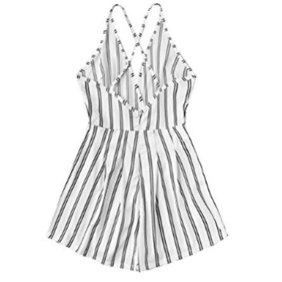 Women's Sleeveless Striped Romper - Picture 2 of 4